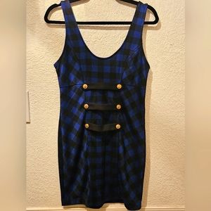 Blue and black plaid bodycon mini dress size L